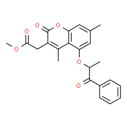 ChemSpider 2D Image | Methyl {4,7-dimethyl-2-oxo-5-[(1-oxo-1-phenyl-2-propanyl)oxy]-2H-chromen-3-yl}acetate | C23H22O6