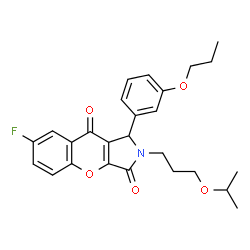 ChemSpider 2D Image | 7-Fluoro-2-(3-isopropoxypropyl)-1-(3-propoxyphenyl)-1,2-dihydrochromeno[2,3-c]pyrrole-3,9-dione | C26H28FNO5