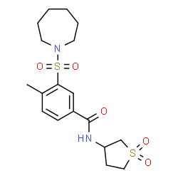 ChemSpider 2D Image | 3-(1-Azepanylsulfonyl)-N-(1,1-dioxidotetrahydro-3-thiophenyl)-4-methylbenzamide | C18H26N2O5S2