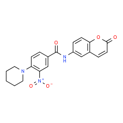 ChemSpider 2D Image | 3-Nitro-N-(2-oxo-2H-chromen-6-yl)-4-(1-piperidinyl)benzamide | C21H19N3O5