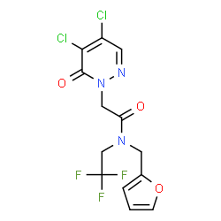 ChemSpider 2D Image | 2-(4,5-Dichloro-6-oxo-1(6H)-pyridazinyl)-N-(2-furylmethyl)-N-(2,2,2-trifluoroethyl)acetamide | C13H10Cl2F3N3O3