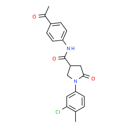 ChemSpider 2D Image | N-(4-Acetylphenyl)-1-(3-chloro-4-methylphenyl)-5-oxo-3-pyrrolidinecarboxamide | C20H19ClN2O3