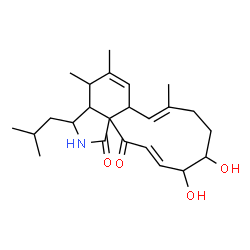 ChemSpider 2D Image | (7E,13E)-11,12-Dihydroxy-3-isobutyl-4,5,8-trimethyl-3,3a,4,6a,9,10,11,12-octahydro-1H-cycloundeca[d]isoindole-1,15(2H)-dione | C24H35NO4
