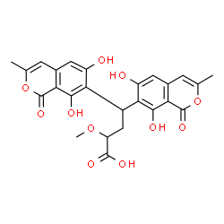 ChemSpider 2D Image | 4,4-Bis(6,8-dihydroxy-3-methyl-1-oxo-1H-isochromen-7-yl)-2-methoxybutanoic acid | C25H22O11