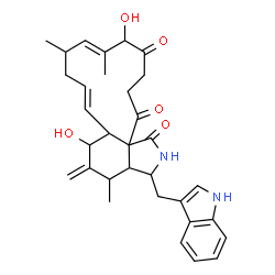 ChemSpider 2D Image | (7E,11E)-6,13-Dihydroxy-3-(1H-indol-3-ylmethyl)-4,10,12-trimethyl-5-methylene-2,3,3a,4,5,6,6a,9,10,13,15,16-dodecahydro-1H-cyclotrideca[d]isoindole-1,14,17-trione | C32H38N2O5