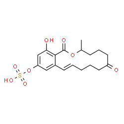 ChemSpider 2D Image | (11E)-16-Hydroxy-3-methyl-1,7-dioxo-3,4,5,6,7,8,9,10-octahydro-1H-2-benzoxacyclotetradecin-14-yl hydrogen sulfate | C18H22O8S