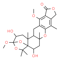 ChemSpider 2D Image | 2,19-Dihydroxy-13,20-dimethoxy-4,7,17,22,22-pentamethyl-5,10,21,23-tetraoxahexacyclo[18.2.1.0~1,17~.0~4,16~.0~6,14~.0~8,12~]tricosa-6(14),7,12-trien-11-one | C26H34O9