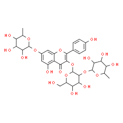 ChemSpider 2D Image | 7-[(6-Deoxyhexopyranosyl)oxy]-5-hydroxy-2-(4-hydroxyphenyl)-4-oxo-4H-chromen-3-yl 2-O-(6-deoxyhexopyranosyl)hexopyranoside | C33H40O19