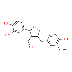 ChemSpider 2D Image | 4-[4-(4-Hydroxy-3-methoxybenzyl)-3-(hydroxymethyl)tetrahydro-2-furanyl]-1,2-benzenediol | C19H22O6