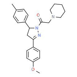 ChemSpider 2D Image | 1-[3-(4-Methoxyphenyl)-5-(4-methylphenyl)-4,5-dihydro-1H-pyrazol-1-yl]-2-(1-piperidinyl)ethanone | C24H29N3O2