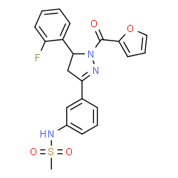 ChemSpider 2D Image | N-{3-[5-(2-Fluorophenyl)-1-(2-furoyl)-4,5-dihydro-1H-pyrazol-3-yl]phenyl}methanesulfonamide | C21H18FN3O4S