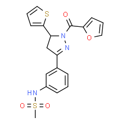ChemSpider 2D Image | N-{3-[1-(2-Furoyl)-5-(2-thienyl)-4,5-dihydro-1H-pyrazol-3-yl]phenyl}methanesulfonamide | C19H17N3O4S2