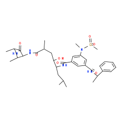 ChemSpider 2D Image | N-(5-Hydroxy-8-{[1-(isopropylamino)-3-methyl-1-oxo-2-butanyl]amino}-2,7-dimethyl-8-oxo-4-octanyl)-5-[methyl(methylsulfonyl)amino]-N'-(1-phenylethyl)isophthalamide | C36H55N5O7S