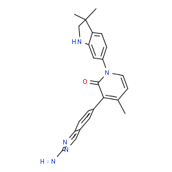 ChemSpider 2D Image | 3-(2-aminoquinazolin-6-yl)-1-(3,3-dimethylindolin-6-yl)-4-methylpyridin-2(1H)-one | C24H23N5O