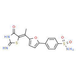 ChemSpider 2D Image | 4-{5-[(1Z)-1-(2-Amino-4-oxo-1,3-thiazol-5(4H)-ylidene)ethyl]-2-furyl}benzenesulfonamide | C15H13N3O4S2