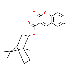 ChemSpider 2D Image | 1,7,7-Trimethylbicyclo[2.2.1]hept-2-yl 6-chloro-2-oxo-2H-chromene-3-carboxylate | C20H21ClO4