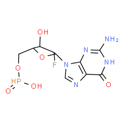 ChemSpider 2D Image | 2-Amino-9-{2-deoxy-2-fluoro-5-O-[hydroxy(oxido)phosphoranyl]pentofuranosyl}-1,9-dihydro-6H-purin-6-one | C10H13FN5O6P