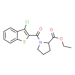 ChemSpider 2D Image | Ethyl 1-[(3-chloro-1-benzothiophen-2-yl)carbonyl]prolinate | C16H16ClNO3S
