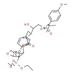 ChemSpider 2D Image | Diethyl {[4-(2-{[(hexahydrofuro[2,3-b]furan-3-yloxy)carbonyl]amino}-3-hydroxy-4-{isobutyl[(4-methoxyphenyl)sulfonyl]amino}butyl)phenoxy]methyl}phosphonate | C33H49N2O12PS