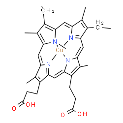 ChemSpider 2D Image | [3,3'-(8,13-Diethyl-3,7,12,17,22-pentamethyl-2,18-porphyrindiyl-kappa~4~N~21~,N~22~,N~23~,N~24~)dipropanoato]copper | C35H39CuN4O4