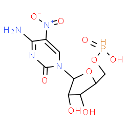 ChemSpider 2D Image | 4-Amino-1-{5-O-[hydroxy(oxido)phosphoranyl]pentofuranosyl}-5-nitro-2(1H)-pyrimidinone | C9H13N4O9P