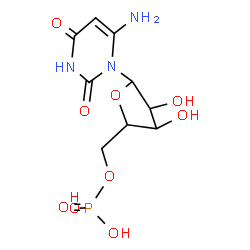 ChemSpider 2D Image | 6-Amino-1-(5-O-phosphonopentofuranosyl)-2,4(1H,3H)-pyrimidinedione | C9H14N3O9P