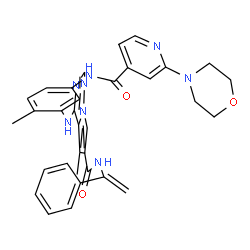 ChemSpider 2D Image | 5-Methyl-4-[(2-methyl-5-{[2-(4-morpholinyl)isonicotinoyl]amino}phenyl)amino]-N-(1-phenylvinyl)pyrrolo[2,1-f][1,2,4]triazine-6-carboxamide | C33H32N8O3