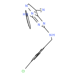 ChemSpider 2D Image | 4-Anilino-2-[(4-chlorobenzyl)amino]pyrazolo[1,5-a][1,3,5]triazine-8-carbonitrile | C19H14ClN7