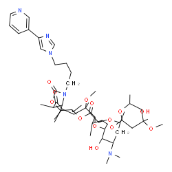 ChemSpider 2D Image | 7-[4-(dimethylamino)-3-hydroxy-6-methyl-tetrahydropyran-2-yl]oxy-13-ethyl-9-(5-hydroxy-4-methoxy-4,6-dimethyl-tetrahydropyran-2-yl)oxy-6-methoxy-2,4,6,8,10,14-hexamethyl-17-[4-[4-(3-pyridyl)imidazol-1-yl]butyl]-12,15-dioxa-17-azabicyclo[12.3.0]heptadecane-3,11,16-trione | C51H81N5O13