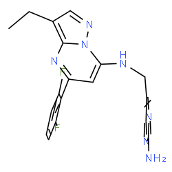 ChemSpider 2D Image | N-((2-aminopyrimidin-5-yl)methyl)-5-(2,6-difluorophenyl)-3-ethylpyrazolo[1,5-a]pyrimidin-7-amine | C19H17F2N7