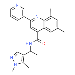 ChemSpider 2D Image | N-[1-(1,5-Dimethyl-1H-pyrazol-4-yl)ethyl]-6,8-dimethyl-2-(3-pyridinyl)-4-quinolinecarboxamide | C24H25N5O
