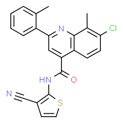 ChemSpider 2D Image | 7-Chloro-N-(3-cyano-2-thienyl)-8-methyl-2-(2-methylphenyl)-4-quinolinecarboxamide | C23H16ClN3OS