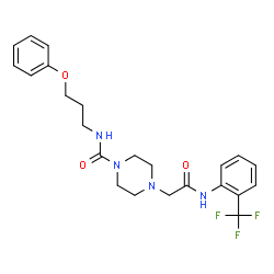 ChemSpider 2D Image | 4-(2-Oxo-2-{[2-(trifluoromethyl)phenyl]amino}ethyl)-N-(3-phenoxypropyl)-1-piperazinecarboxamide | C23H27F3N4O3