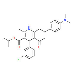 ChemSpider 2D Image | Isopropyl 4-(3-chlorophenyl)-7-[4-(dimethylamino)phenyl]-2-methyl-5-oxo-1,4,5,6,7,8-hexahydro-3-quinolinecarboxylate | C28H31ClN2O3