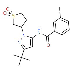 ChemSpider 2D Image | N-[1-(1,1-Dioxidotetrahydro-3-thiophenyl)-3-(2-methyl-2-propanyl)-1H-pyrazol-5-yl]-3-iodobenzamide | C18H22IN3O3S