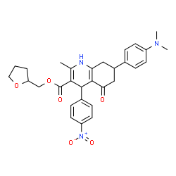 ChemSpider 2D Image | Tetrahydro-2-furanylmethyl 7-[4-(dimethylamino)phenyl]-2-methyl-4-(4-nitrophenyl)-5-oxo-1,4,5,6,7,8-hexahydro-3-quinolinecarboxylate | C30H33N3O6