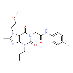 ChemSpider 2D Image | N-(4-Chlorophenyl)-2-[7-(2-methoxyethyl)-8-methyl-2,6-dioxo-3-propyl-2,3,6,7-tetrahydro-1H-purin-1-yl]acetamide | C20H24ClN5O4