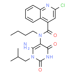 ChemSpider 2D Image | N-(6-Amino-1-isobutyl-2,4-dioxo-1,2,3,4-tetrahydro-5-pyrimidinyl)-N-butyl-2-chloro-4-quinolinecarboxamide | C22H26ClN5O3