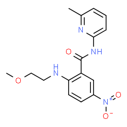 ChemSpider 2D Image | 2-[(2-Methoxyethyl)amino]-N-(6-methyl-2-pyridinyl)-5-nitrobenzamide | C16H18N4O4