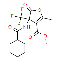 ChemSpider 2D Image | Methyl 4-[(cyclohexylcarbonyl)amino]-2-methyl-5-oxo-4-(trifluoromethyl)-4,5-dihydro-3-furancarboxylate | C15H18F3NO5