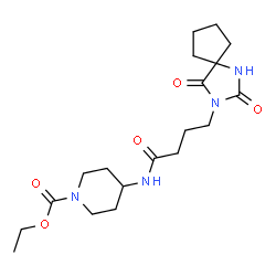 ChemSpider 2D Image | Ethyl 4-{[4-(2,4-dioxo-1,3-diazaspiro[4.4]non-3-yl)butanoyl]amino}-1-piperidinecarboxylate | C19H30N4O5