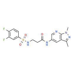 ChemSpider 2D Image | N~3~-[(3,4-Difluorophenyl)sulfonyl]-N-(1,3-dimethyl-1H-pyrazolo[3,4-b]pyridin-5-yl)-beta-alaninamide | C17H17F2N5O3S