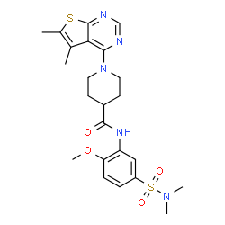 ChemSpider 2D Image | N-[5-(Dimethylsulfamoyl)-2-methoxyphenyl]-1-(5,6-dimethylthieno[2,3-d]pyrimidin-4-yl)-4-piperidinecarboxamide | C23H29N5O4S2