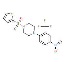 ChemSpider 2D Image | 1-[4-Nitro-2-(trifluoromethyl)phenyl]-4-(2-thienylsulfonyl)piperazine | C15H14F3N3O4S2