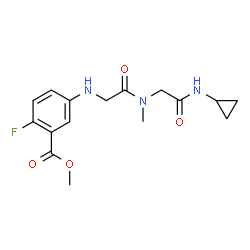 ChemSpider 2D Image | N-[4-Fluoro-3-(methoxycarbonyl)phenyl]glycyl-N-cyclopropyl-N~2~-methylglycinamide | C16H20FN3O4
