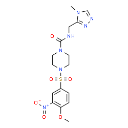 ChemSpider 2D Image | 4-[(4-Methoxy-3-nitrophenyl)sulfonyl]-N-[(4-methyl-4H-1,2,4-triazol-3-yl)methyl]-1-piperazinecarboxamide | C16H21N7O6S