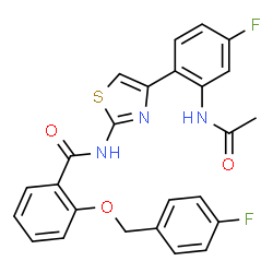 ChemSpider 2D Image | N-[4-(2-Acetamido-4-fluorophenyl)-1,3-thiazol-2-yl]-2-[(4-fluorobenzyl)oxy]benzamide | C25H19F2N3O3S