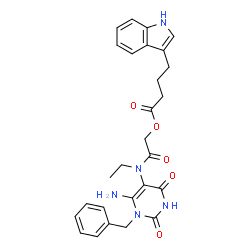 ChemSpider 2D Image | 2-[(6-Amino-1-benzyl-2,4-dioxo-1,2,3,4-tetrahydro-5-pyrimidinyl)(ethyl)amino]-2-oxoethyl 4-(1H-indol-3-yl)butanoate | C27H29N5O5
