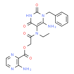 ChemSpider 2D Image | [2-[(6-amino-1-benzyl-2,4-dioxo-pyrimidin-5-yl)-ethyl-amino]-2-oxo-ethyl] 3-aminopyrazine-2-carboxylate | C20H21N7O5