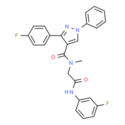 ChemSpider 2D Image | 3-(4-Fluorophenyl)-N-{2-[(3-fluorophenyl)amino]-2-oxoethyl}-N-methyl-1-phenyl-1H-pyrazole-4-carboxamide | C25H20F2N4O2